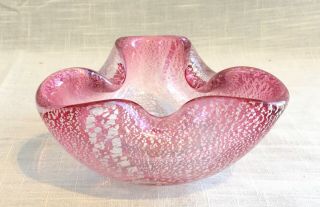 Vintage Mid - Century Murano Glass Bowl/ashtray,  Pink With Silver Aventurine Italy