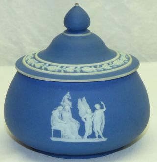 Antique Wedgwood Blue Dip Classical Jasperware Covered Jar Bowl W/ Lid England