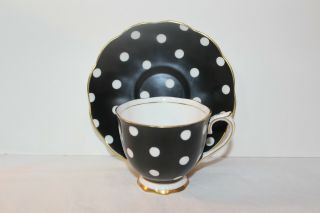 Royal Albert Bone China Matte Black & White Polka Dot Teacup & Saucer