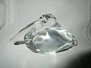 Vintage Signed Baccarat France Art Glass Seated Pelican Clear Paperweight