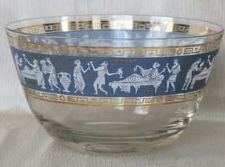 Vintage Mcm Cera Etruscan Frieze Gold Glass Ice Bucket Bowl Roman/greek Gods