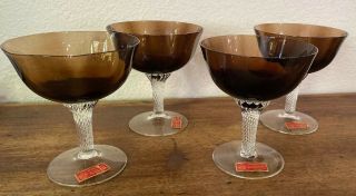 Vintage Poschinger Brown Crystal Twisted Stem Wine Glasses 4 6/8” Height