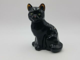 Fenton Hand Painted Glass Black Cat Figurine Artist Signed