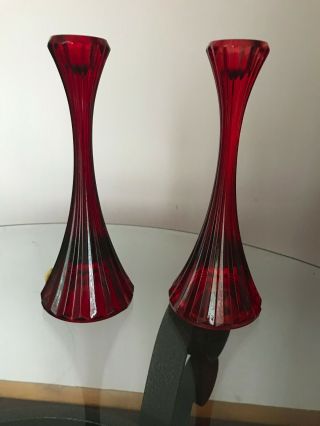 Mikasa Ruby Red Park Lane 2 Crystal Candlesticks Candle Holders 8 " Tall Pair