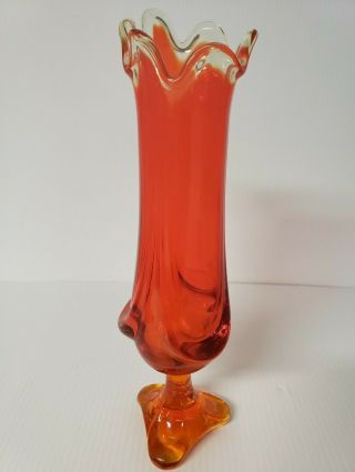 Vintage Viking Glass Epic Swung Persimmon Orange Drape Vase Clear Ruffle 13 "