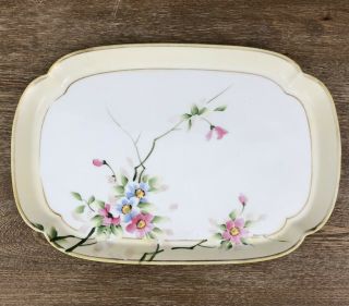Antique Hand Painted Nippon Vanity Dresser Tray.  Pink/blue Flowers/gold Trim