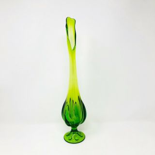 Vintage Viking Glass Epic Line Six Petal Green Swung Stretched Vase 16.  5” Tall
