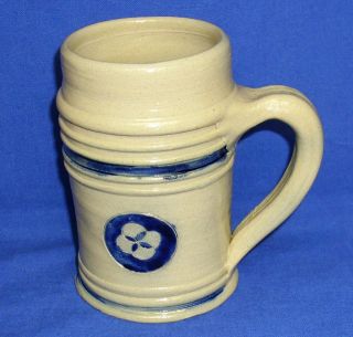 Williamsburg Pottery Salt Glaze Stoneware Mug 4 - 7/8 " H Cobalt Blue Flower 3