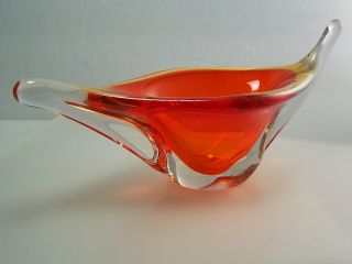 Murano Glass Orange & Clear Petite Winged Bowl Dish Mcm Vtg 1960 