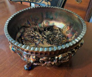 Imperial Lustre Rose Blue Carnival Glass Footed Bowl