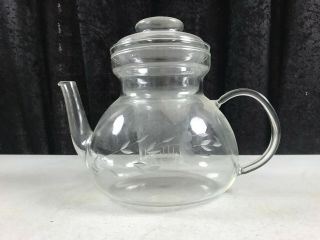 Vintage Princess House Heritage Etched Glass Tea Pot W/ Infuser 7.  5 " Height