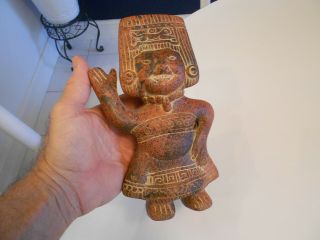Aztec Mayan Clay Terracotta Figurine - 8 1/4 " X 5 " X 2 " Vg,
