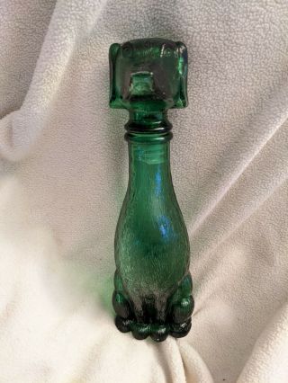 Empoli Dog Bottle Decanter Green Emerald Glass Italian Vintage 9 " Tall