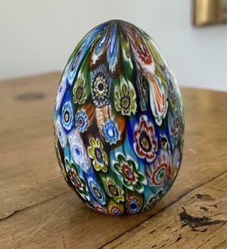 Vintage 1960s Italy Murano Art Glass Millefiori Egg Paperweight 2.  5 "