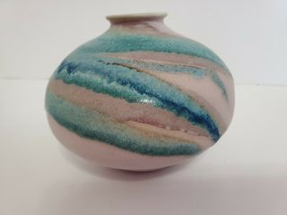 Charles Focht Studio Art Pottery Vase Weed Pot Tucson 4 " T X 5 " W Turquoise Creams