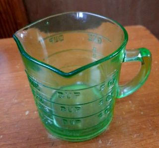 Vintage Hazel Atlas 3 Spout Green Depression Glass Measuring 1 Cup Vaseline