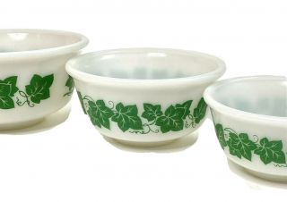 Vintage Hazel Atlas Milk Glass Mixing Bowls Green Leaf Set Of 3