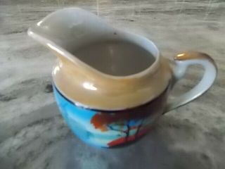 Cream Pitcher Made In Japan Lusterware Hand Painted Orange Blue Gold Handle