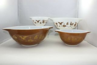 Pyrex Set Of 4 Nested Cinderella Early American Glass Bowls