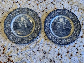 2 Staffordshire Liberty Blue China Dinner Plates Independence Hall Set Of 2