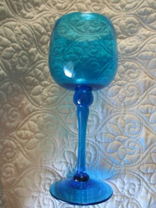 Vintage Hand Blown Blenko Art Glass 13” Giant Goblet 413l Aqua Turquoise