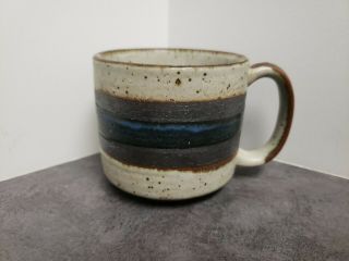Otagiri Horizon Stoneware Coffee Mug Blue Brown Bands 2