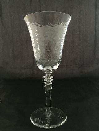 Set of 3 Vintage Art Deco Floral Etched Crystal Wine Water Goblets Glasses MCM 3