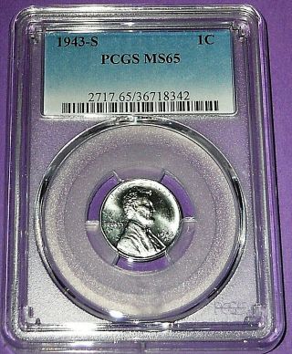 1943 - S Steel Wheat Back Penny Pcgs Graded Ms - 65 - Real Sharp Coin