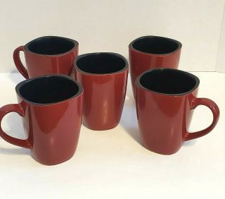 Corelle Hearthstone Stoneware Red Chili Color,  Square Coffee Mug Set Of 5