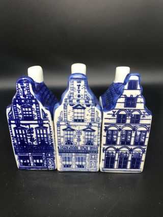 Set Of 3 Blue Delft Spice / Oil / Vinegar Canal House Containers Euc