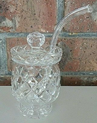 Vintage Crystal Footed Honey Pot Jam Sauce Condiment Jar With Crystal Ladle