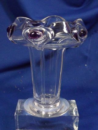 Antique Stuart & Sons Glass English 1904 Amethyst Applied Tear Drop Crimped Vase