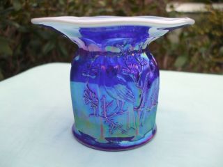 Signed Crider Electric Blue Opalescent Singing Birds Spittoon Whimsey.  Stunning.