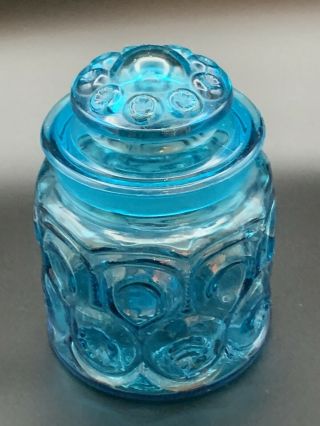 Vintage 7 " Le Smith Moon And Stars Blue Glass Candy Jar Canister With Lid