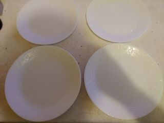 4 Corelle White Embossed Bella Faenza 10.  25 " Dinner Plates