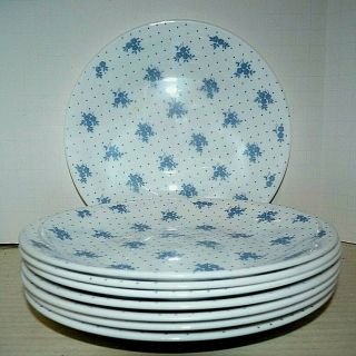 Arcopal " China Blue " Plates 7.  5 " Salad Dessert Polka Dots Chintz Set Of 8