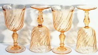 Goblets Wine Water Pink Glass Rosaline France 6 3/8 " Tall Swirl Vintage Set 4