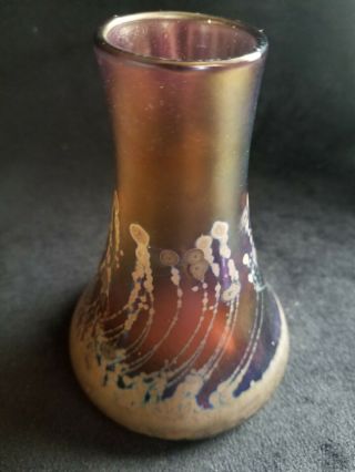 Robert Coleman Iridescent Studio Art Glass Vase Signed Rc Favrile Tiffany Style