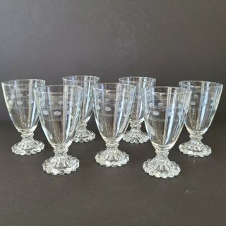 7 Vintage Anchor Hocking 5 1/2 " Boopie Clear Etched Water Wine Glass Bubble