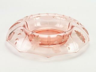 Cambridge Pink Decagon Rolled Edge Console Bowl W Rose Cut,  Vintage Glass 11.  5 "