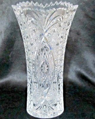 Czech Bohemian Hand Cut Crystal Clear Flared Buttons Boho Saw Tooth Vase