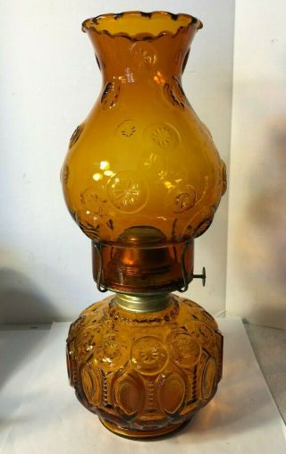 Vtg Le Smith Glass Moon And Star Deep Amber Oil Lamp - Eagle Burner