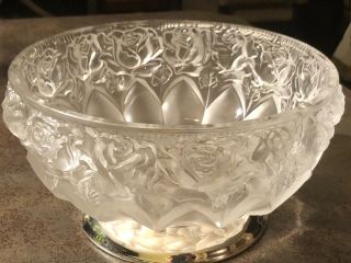 Vtg William Adams 24 Lead Crystal Rose Frosted 9 " Bowl Wgermany Silverplate Mcm