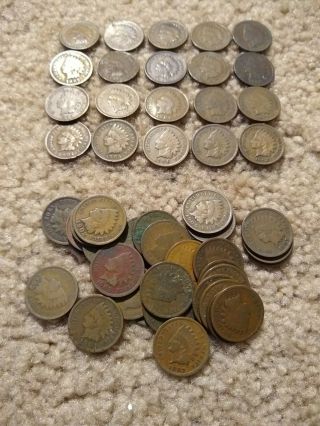 Roll Of 50 Indian Head Cents,  20 Different,  Almost Half Are From 1800s