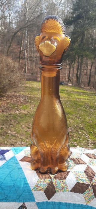 Vintage Amber Gold Glass Wine Decanter,  Poodle Decanter,  Dog decanter. 2