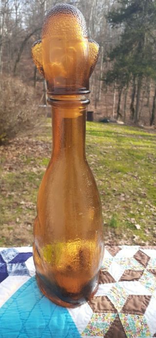 Vintage Amber Gold Glass Wine Decanter,  Poodle Decanter,  Dog decanter. 3