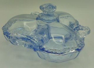 Cambridge Glass Gadroon Covered Candy Dish / Relish 3 Part Moonlight Blue