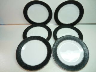 Noritake Mirano Pattern 6878 Black Trim Set Of Six (6) Bread Butter Plates 6.  5 "