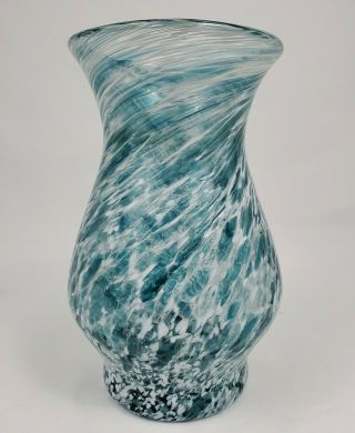 Vintage Hand Blown Confetti Swirl Art Glass Vase Heavy Murano Style 9 "