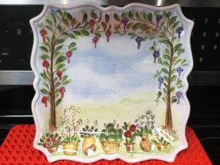 Ma Maison Tabletops Unlimited Square Dinner Plate 11 " Hand Painted Garden